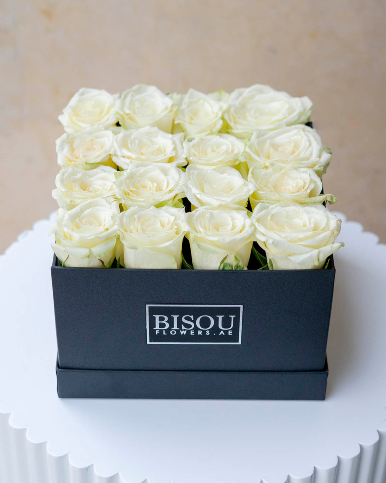 box of 16 white roses