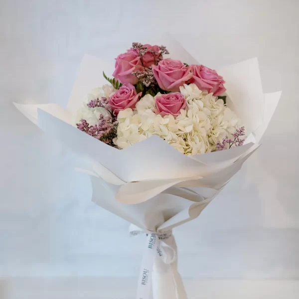 Hydrangea and Roses bouquet in a nice wrapping