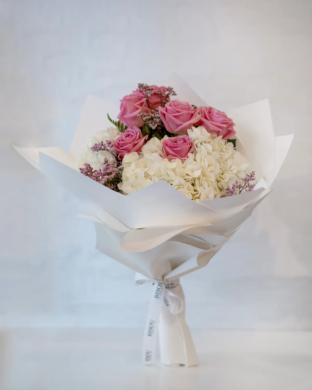 Hydrangea and Roses bouquet in a nice wrapping