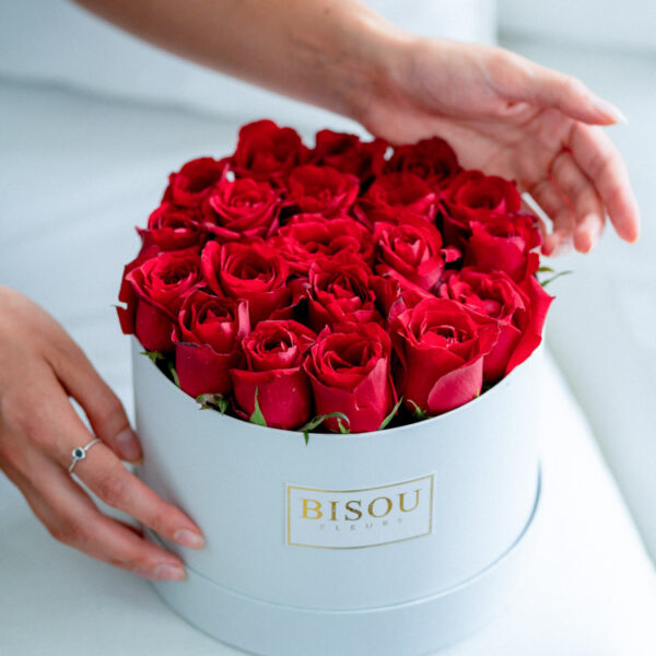 Passionate Red Roses arranged in a drum box