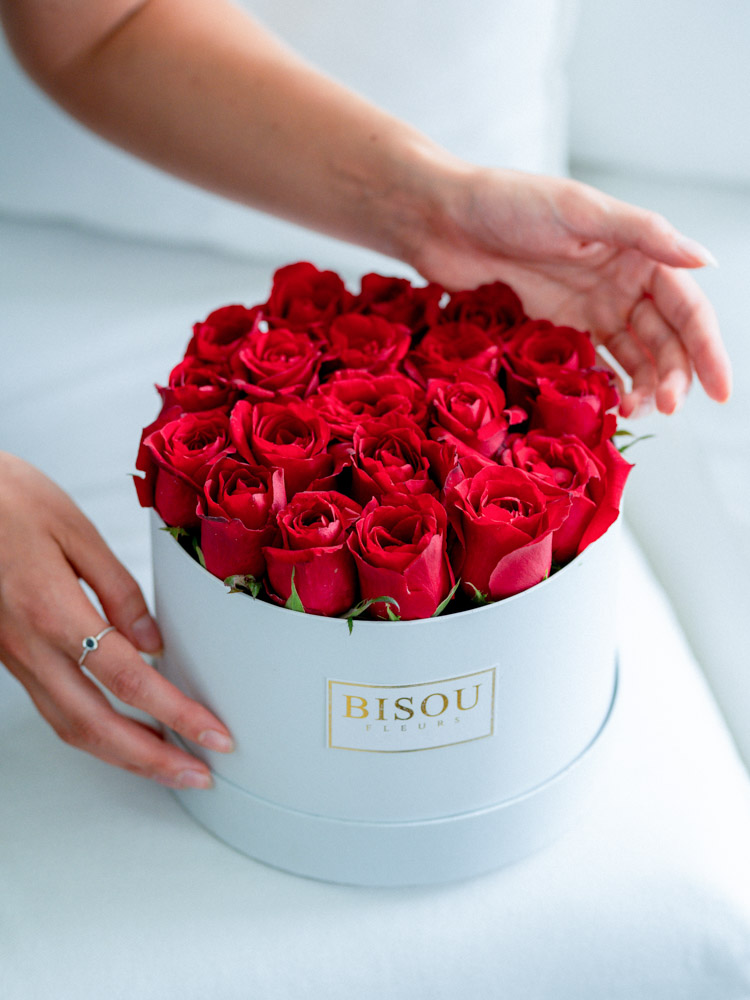 Passionate Red Roses arranged in a drum box