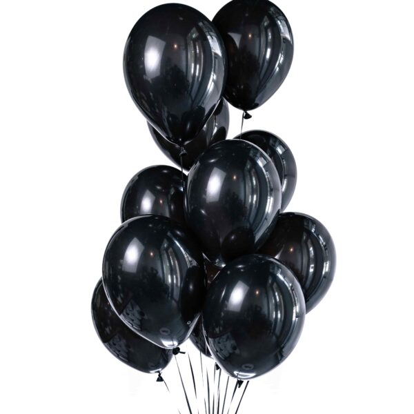 10 black helium balloons