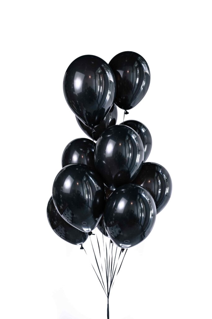 10 black helium balloons